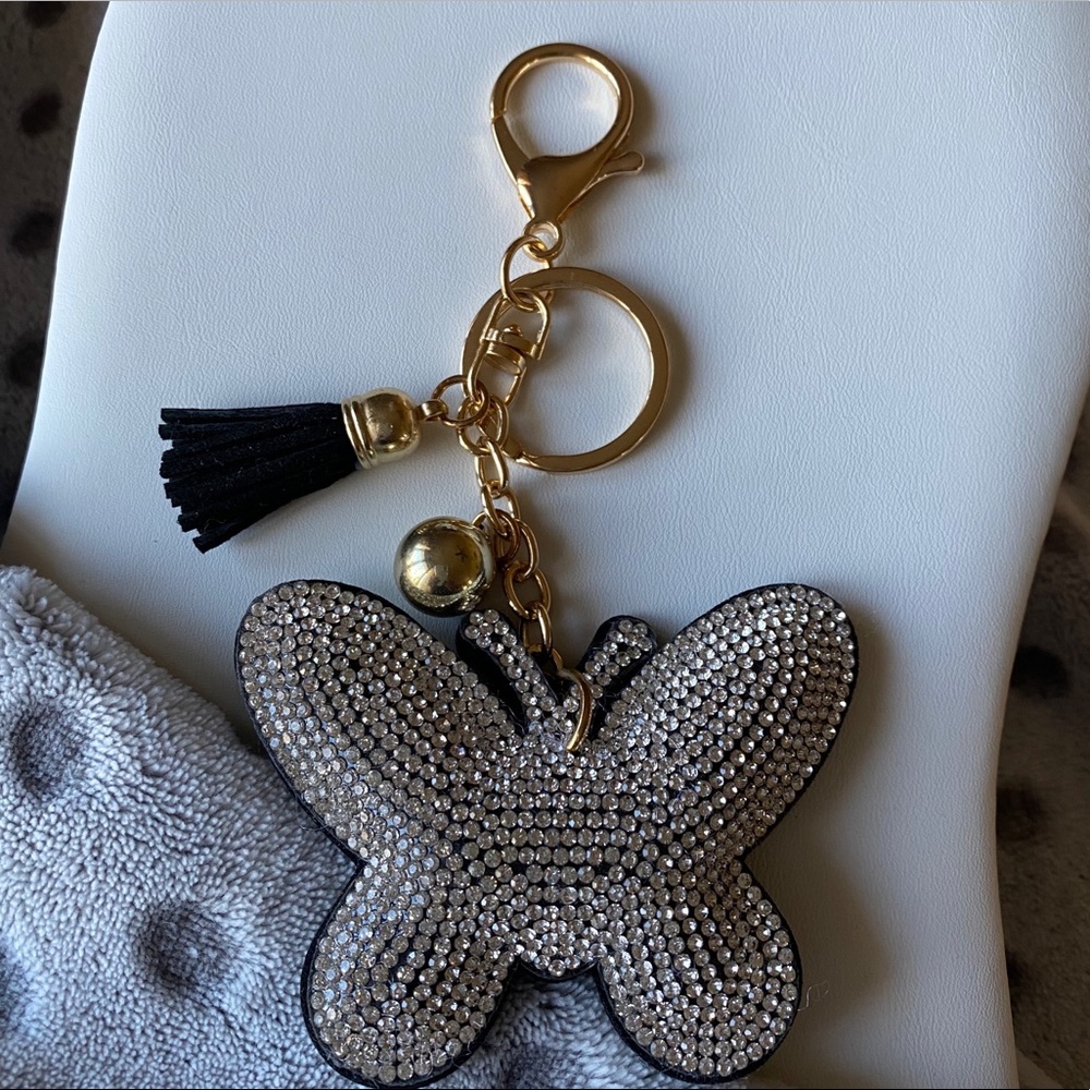GOLD/BLACK BUTTERFLY w/ CLEAR CRYSTALS PURSE CHARM